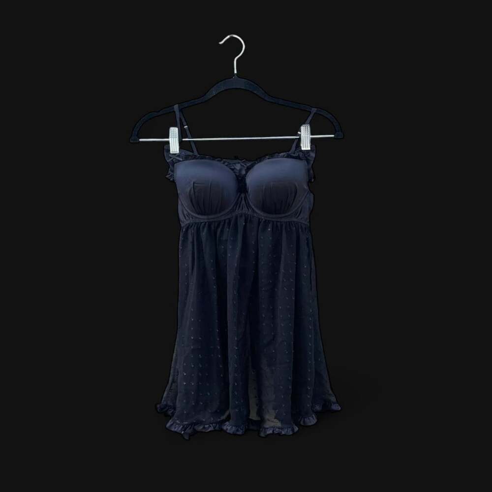 black y2k dotted babydoll lingerie dress